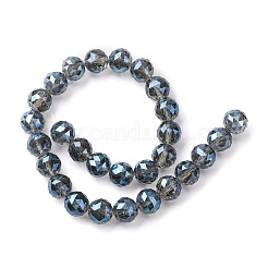 透明電気メッキガラスビーズ連売り  ラウンド  多面カット  スチールブルー  14x13mm  穴：1.8mm  約28個/連  14.57インチ（37cm）&nbsp;EGLA-N002-34E-F04