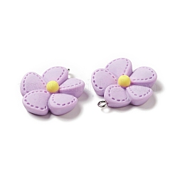不透明樹脂ペンダント  プラチナトーンの鉄ループ付き  花びら5枚のチャーム  プラム  29x25x7mm  穴：2mm&nbsp;RESI-E024-01P-04