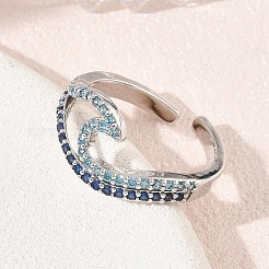Brass Micro Pave Cubic Zirconia Cuff Open Rings&nbsp;CU-CBAEC29-06P