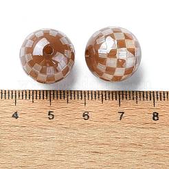 レジンヨーロピアンビーズ  大きな穴のタータン丸ビーズ  ココナッツブラウン  16x16mm  穴：3mm&nbsp;RESI-U008-07E