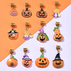 ハロウィンテーマの合金エナメル＆樹脂ヨーロピアンダングルチャーム  カボチャ  ゴールドカラー  26~45mm  12個/セット&nbsp;PALLOY-FZ00014