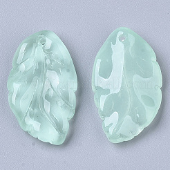 透明スプレー塗装ガラスペンダント  葉  アクアマリン  27.5x15~17x3.5~4.5mm  穴：1.4mm&nbsp;LS-X1-GLAA-T013-02-C02