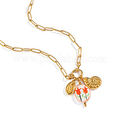 European 304 Stainless Steel Sea Shell Shape Oval Pendant Necklaces for Women&nbsp;WX6580