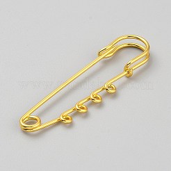 スチール製の頑丈な安全ピン ブローチピン  ゴールドカラー  64x15x7mm  穴：1.8mm  4のループ&nbsp;DIY-WH0888-561D-G