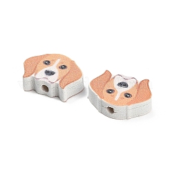 プリントウッドビーズ  犬  キャメル  14.5x20.5x5.5mm  穴：2.5mm&nbsp;WOOD-D289-01F