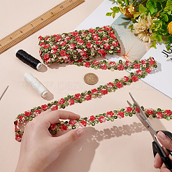 3Dフラワー刺繍ポリエステルレーストリム  花のトリミング  服飾材料  サクランボ色  3/4インチ（20mm）&nbsp;SRIB-WH0011-141D