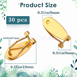 30 個の真鍮のスタッドのイヤリングパーツ  フレンチクリップイヤリング  長持ちメッキ  ゴールドカラー  19x8x8mm  ピン：0.7mm&nbsp;KK-SP0001-45G