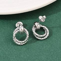 304ステンレススチールのテクスチャリングスタッドピアス  手動研磨  ステンレス鋼色  17.5x14mm&nbsp;EJEW-P324-03P