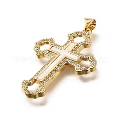 Brass Micro Pave Cubic Zirconia Shell Pendants&nbsp;KK-D328-26G-A