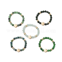 5Pcs Natural Green Aventurine & Moss Agate & TaiWan Jade & Ruby in Zoisite & Synthetic Green Goldstone Beads Stretch Rings&nbsp;RJEW-JR00815