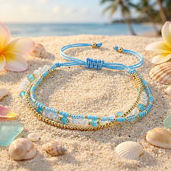 Beachy Style Brass & Glass & Seed Beaded Multi-Layer Bracelets&nbsp;BK3958-2