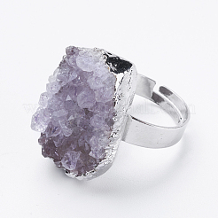 Adjustable Natural Druzy Amethyst Finger Rings&nbsp;RJEW-E146-02