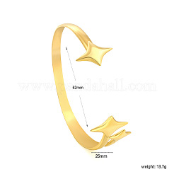 304ステンレススチールオープンカフバングル  スター  18KGP本金メッキ  内径：2.44インチ（6.2cm）&nbsp;WGD4AB0-02