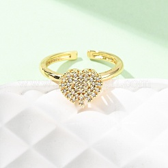Adjustable Brass Micro Pave Cubic Zirconia Cuff Rings for Women&nbsp;RJEW-B139-01G