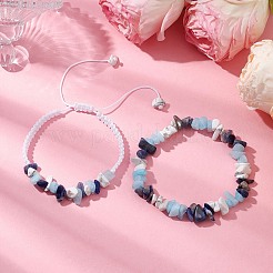調節可能な天然宝石編みビーズブレスレット＆ストレッチブレスレットセット2個  内径：2~4インチ（5~10cm）&nbsp;BJEW-JB10995