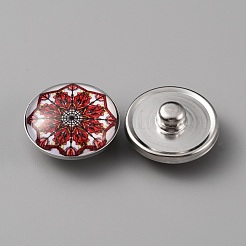 合金ジュエリースナップボタン  ガラスカボション付き  半円形の花の模様  レッド  18.5x9mm  ノブ：5.7mm  12個/セット&nbsp;BUTT-WH0020-16C