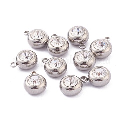 ステンレススチールラインストーンチャーム201個  誕生石チャーム  フラットラウンド  ステンレス鋼色  クリスタル  13x10x6mm  穴：1.8mm&nbsp;STAS-Z009-03A-04P