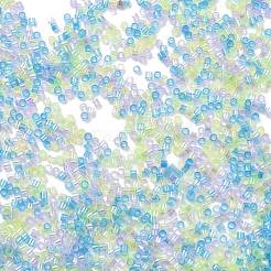 透明な色のガラスシードビーズ  丸い穴  ABカラーメッキ  シリンダー  ライトスカイブルー  1.6x1.3mm  穴：0.8mm  約60000個/ポンド&nbsp;SEED-H003-01I
