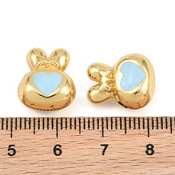 真鍮製エナメルビーズ  心を持つウサギ  ラックめっき  長持ちメッキ  鉛フリー＆カドミウムフリー  18KGP本金メッキ  ブルー  15x13x8mm  穴：2.5mm&nbsp;KK-CBA3297-07D-G