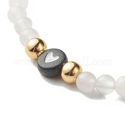 Natural White Jade Round Beads Stretch Bracelet Set&nbsp;BJEW-JB07000