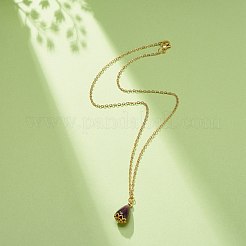 天然アメジスト ティアドロップ ペンダント ネックレス  女性のための金メッキ真鍮ジュエリー  ゴールドカラー  17.72インチ（45cm）&nbsp;NJEW-JN03966