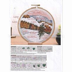 DIYシーナリー刺繍キット  模造竹フレームを含む  鉄製ピン  布  カラフルな糸  山模様  213x201x9.5mm  内径：183mm&nbsp;DIY-O021-11B