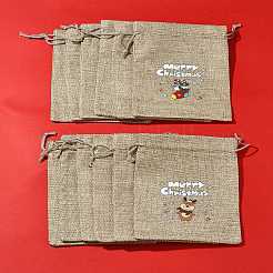 12Pcs 12 Styles Christmas Printed Burlap Packing Pouches Drawstring Bags&nbsp;ABAG-FS0001-03B