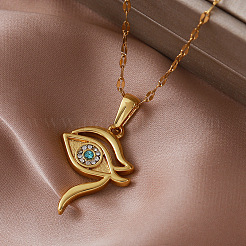 Vintage 304 Stainless Steel Glass Eye of Ra Pendant Necklaces for Women&nbsp;LS-EQ3909