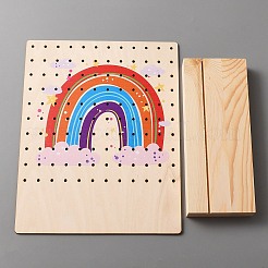 木製スラントバックイヤリングディスプレイスタンド  ベース付き  虹の長方形  オレンジ  完成品：20x8.05x25cm&nbsp;EDIS-WH0035-21B