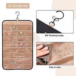 両面PVC壁掛けジュエリーハンギングロール  ピアス用  ブレスレット  ネックレスオーガナイザーホルダー  電気泳動黒調鉄フック付  ブラック  66cm&nbsp;AJEW-WH0323-01B