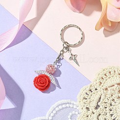 樹脂＆合金＆ガラスキーホルダー  鉄パーツ  花の天使  スター  8.5cm  星：23x10x2mm&nbsp;KEYC-MZ00015-05