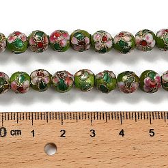 手作り七宝ビーズ  花の丸  黄緑  8mm  穴：1.4mm  約50個/連  14.57インチ（37cm）&nbsp;CLB-O001-M10-04