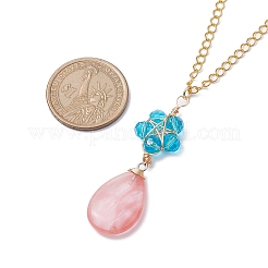 Glass & Cherry Quartz Glass Pendant Necklaces&nbsp;NJEW-JN04675