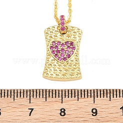 Brass Micro Pave Cubic Zirconia Rectangle with Heart Pendant Adjustable Slider Necklaces&nbsp;KK-CBA4547-08G-05
