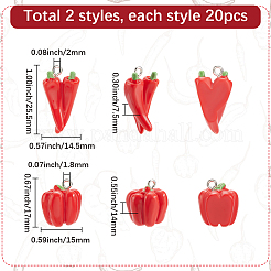 40個 2スタイル 樹脂ロンペンダント  人工野菜  混合図形  17~25.5x14.5~15x7.5~14mm  穴：1.8~2mm  20個/スタイル&nbsp;RESI-SC0006-18