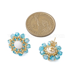 Flower Glass Seed Beaded with Natural Mashan Jade Stud Earrings for Women&nbsp;EJEW-MZ00208-01