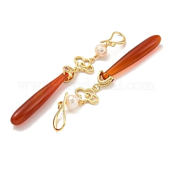 Natural Pearl with Natural Agate Dangle Earrings&nbsp;EJEW-M252-04G