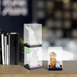 透明なプラスチック製のおもちゃのアクションフィギュアのディスプレイボックス  ブラックベースの防塵ミニフィギュアディスプレイケース  長方形  透明  6.4x5.6x9.7cm  内径：6.2x5.4のCM&nbsp;ODIS-WH0020-88