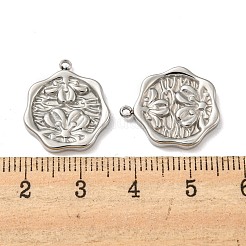 変色しない304ステンレススチールペンダント  八角形、蓮のチャーム付き  ステンレス鋼色  18.5x16x2.5mm  穴：1.5mm&nbsp;STAS-L022-030P