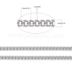 変色しにくい304ステンレススチールカーブチェーン  スプールで  溶接されていない  ステンレス鋼色  5x3.5x1mm  約32.8フィート（10m）/ロール&nbsp;CHS-R008-01