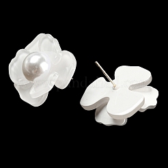 Imitation Pearl Acrylic 3D Flower Stud Earrings&nbsp;MACR-K354-01