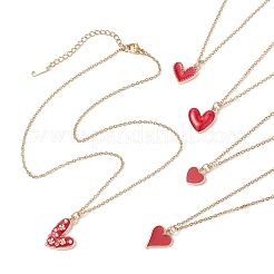 5Pcs 5 Styles Valentine's Day Heart Alloy Red Enamel Pendant Necklaces&nbsp;NJEW-JN05138