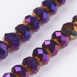 多面カットロンデル電気メッキガラスビーズ連売り  パープルメッキ  3x2mm  穴：1mm  約105~110個/連  29~31cm&nbsp;X-EGLA-D020-3x2mm-84