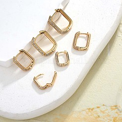 キュービックジルコニアの長方形フープピアス  女性のための真鍮のアクセサリー  ゴールドカラー  17x14x2.8mm&nbsp;JE929A-02