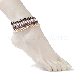 ガラスシードビーズ編みこみアンクレット女性用セット  ブラック  9-5/8インチ（24.5cm）  4個/セット&nbsp;AJEW-AN00465