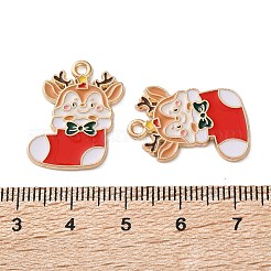 合金エナメルチャーム  クリスマステーマ  ライトゴールド  鹿  23x16x1.2mm  穴：1.6mm&nbsp;ENAM-I061-01KCG-27