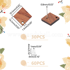 30Pcs Camel Natural Wood Stud Earrings&nbsp;EJEW-UN0002-33B