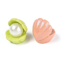 Shell Shape Opaque Resin & Imitation Pearl Cabochons&nbsp;CRES-T025-46M