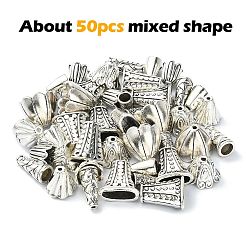 チベットスタイルのビーズキャップとコーン50個、10つのスタイル  アンティークシルバー  7~18x5~17mm  穴：1mm  5個/スタイル&nbsp;DIY-YW0008-48