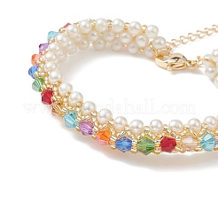 ガラスイミテーションパール&バイコーンビーズブレスレット  カラフル  6-3/8~6-5/8インチ（16.3~16.8cm）&nbsp;BJEW-MZ00035-02